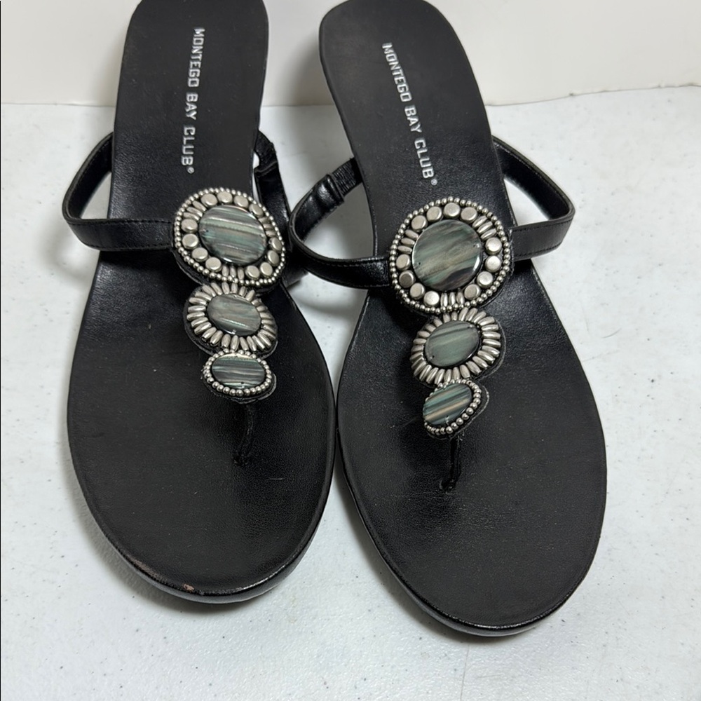 Montego Bay Club Black Sandals with Silver Accents